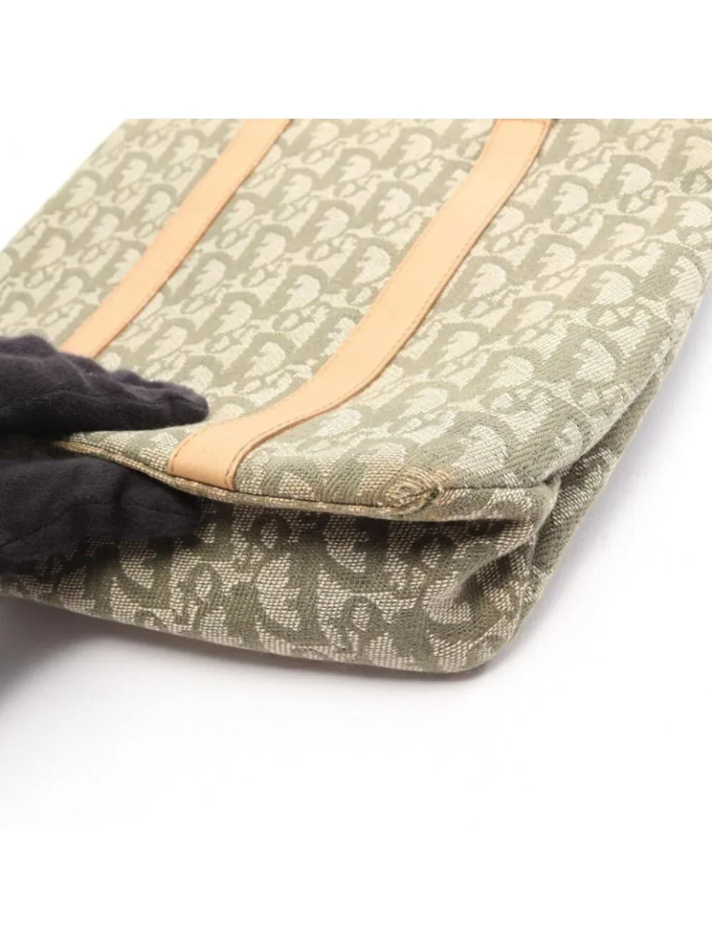 Dior Tote Trotter Green Beige Canvas Leather